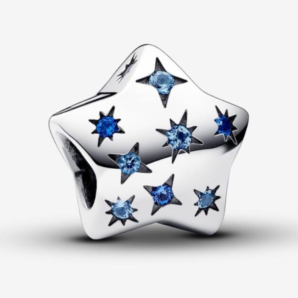 Pandora Silver Star Bracelet Charm with Blue Accents